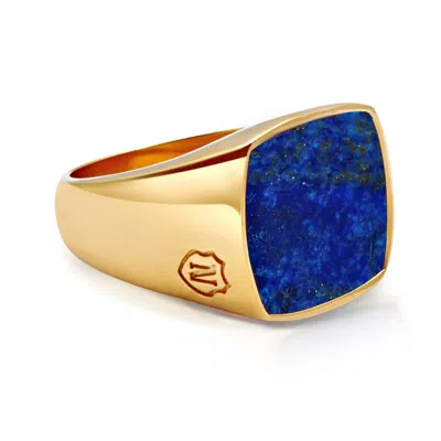 Nialaya Gold / Blue Men's Gold Signet Ring With Blue Lapis