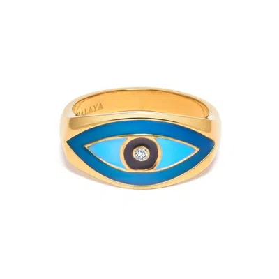 Nialaya Gold / Blue Women's Large Evil Eye Ring