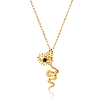 Nialaya Gold / Blue Women's Necklace With Snake & Evil Eye Pendant