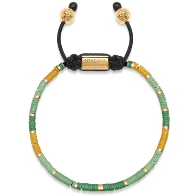 Nialaya Gold / Green Men's Beaded Bracelet With Green Mini Disc Beads