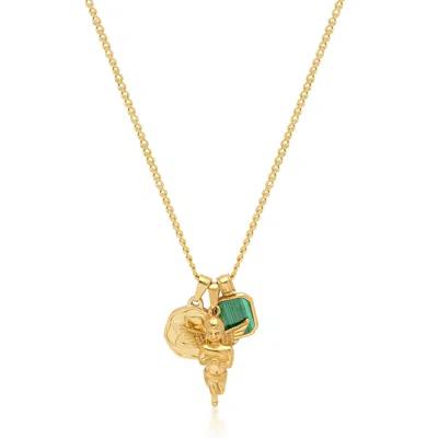 Nialaya Gold / Green Men's Gold Necklace With Trio Pendant