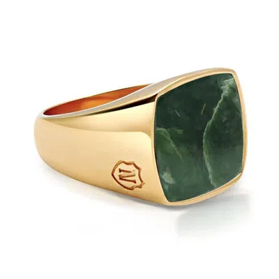 Nialaya Gold / Green Men's Gold Signet Ring With Green Jade In Gray