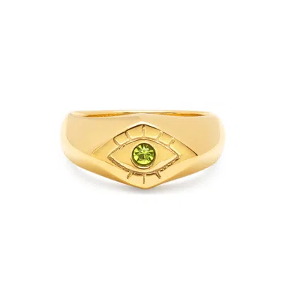 Nialaya Gold / Green Women's Evil Eye Signet Ring