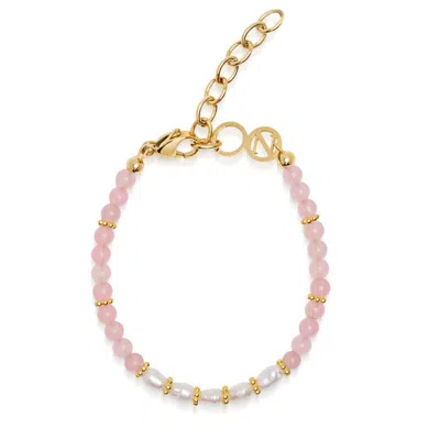 Nialaya Gold / Pink / Purple Women's Beaded Bracelet With Pink Opal And Mini Pearls