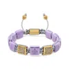 Nialaya Gold / Pink / Purple Women's Lavender Ceramic Flatbead Bracelet With Gold Cz