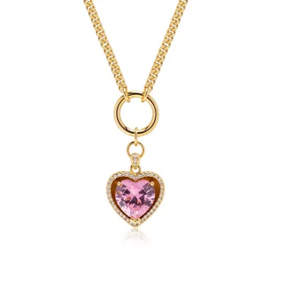 Nialaya Gold / Pink / Purple Women's Necklace With Pink Cubic Zirconia Heart Pendant