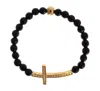 Nialaya Matte Onyx Stone Gold Cz Cross 925 Silver Bracelet In Black