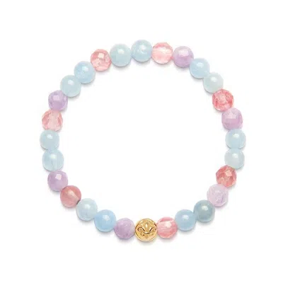 Nialaya Gold / Purple / Blue Women's Wristband With Cherry Quartz, Amethyst Lavender And Aquamarine In Multi