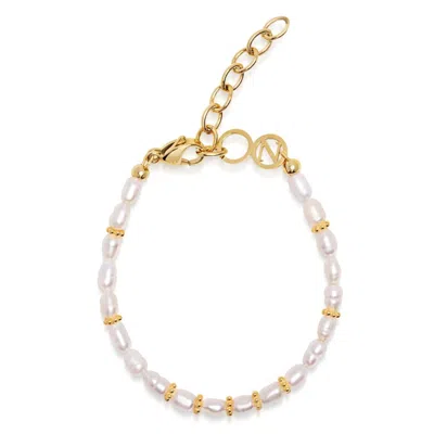 Nialaya Gold / White Women's Beaded Bracelet With Pearl