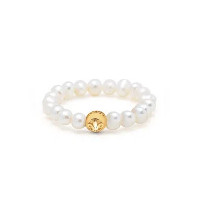 Nialaya Gold / White Women's Beaded Pearl Ring
