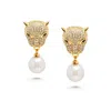 Nialaya Gold / White Women's Panther Earring With Pearl Drop In Gold