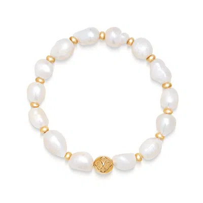 Nialaya Gold / White Women's Wristband With Baroque Pearls And Gold