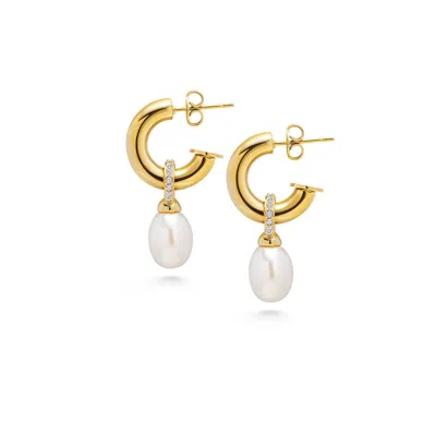 Nialaya Gold Women's Chunky Pearl Hoops