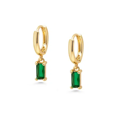 Nialaya Gold Women's Huggie Earrings With Green Charm
