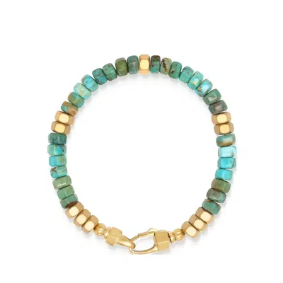 Nialaya Green / Gold / Blue Men's Hexagon Beaded Bracelet With Green Turquoise And Gold
