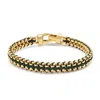 Nialaya Green / Gold Men's Green Woven 8mm Box Chain Bracelet In Gold
