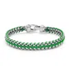 Nialaya Green / Silver Men's Green Woven 8mm Box Chain Bracelet In Silver