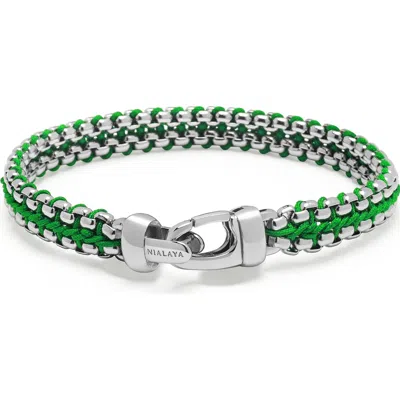 NIALAYA NIALAYA GREEN WOVEN BOX SILVER CHAIN BRACELET