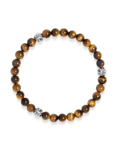 Nialaya Jewelry 6mm Tiger Eye And Diamond Beaded Bracelet In Brown