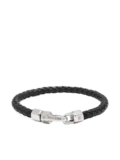 Nialaya Jewelry Braided Leather Bracelet In Black
