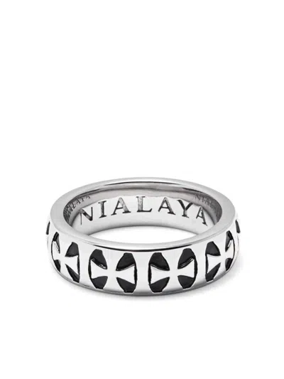 Nialaya Jewelry Cross-engraved Flat Ring In Silver