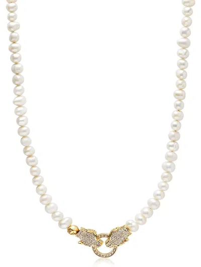 Nialaya Jewelry Diamond-panther Freshwater-pearl Necklace In Gold