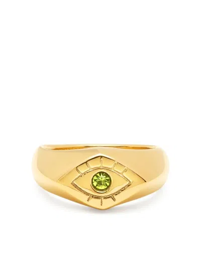 Nialaya Jewelry Embellished Evil-eye Engraved Signet Ring In Gold