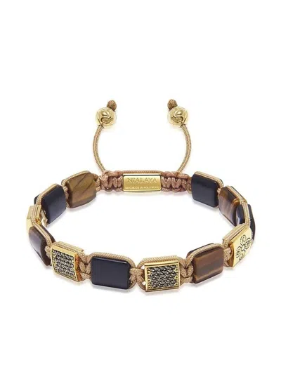 Nialaya Jewelry Engraved-charm Beaded Bracelet In Brown