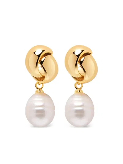 Nialaya Jewelry Gold Knot Pearl Earrings