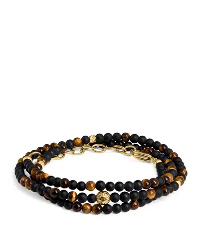 Nialaya Jewelry Gold-plated Stainless Steel, Brown Tiger Eye And Matte Onyx Beaded Bracelet