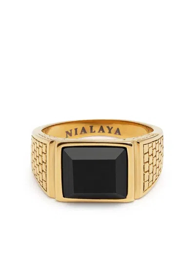 Nialaya Jewelry Golden Brick Agate Signet Ring