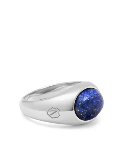 Nialaya Jewelry Lapis Lazuli Engraved Signet Ring In Silver