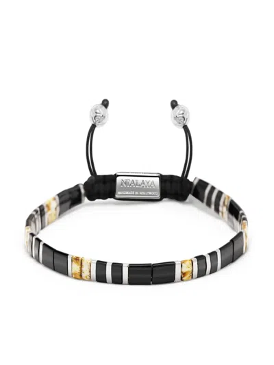 Nialaya Jewelry Logo-plaque Beaded Bracelet In Black