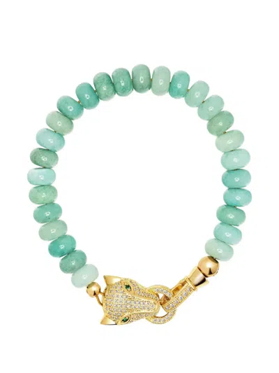 Nialaya Jewelry Panther-head Amazonite-bead Bracelets In Green