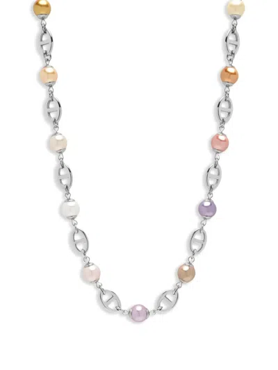 Nialaya Jewelry Pearl-mariner Chain Necklace In Silver