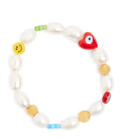 Nialaya Jewelry Pearl Smiley Face Beaded Bracelet In White