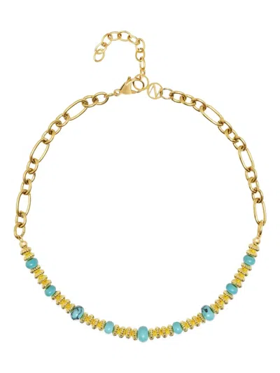 Nialaya Jewelry Turquoise-beaded Chain Necklace In Gold