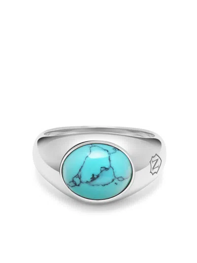 Nialaya Jewelry Turquoise Engraved Signet Ring In Silver