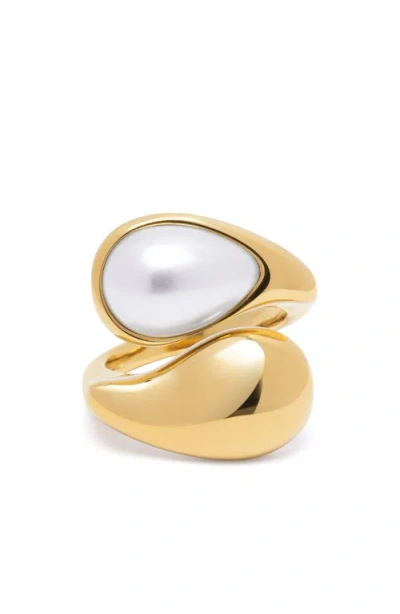 Nialaya Large Pearl Cuff Ring In Pattern