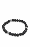 Nialaya Lava Stone Silver Ball Bracelet In Black