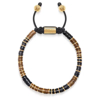 Nialaya Men's Beaded Bracelet With Black, Brown And Gold Disc Beads