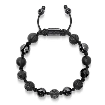 Nialaya Men's Beaded Bracelet With Black Cz Diamond, Lava Stone, Matte Onyx, And Agate