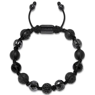 Nialaya Men's Beaded Bracelet With Black Cz Diamond, Lava Stone, Matte Onyx, & Agate