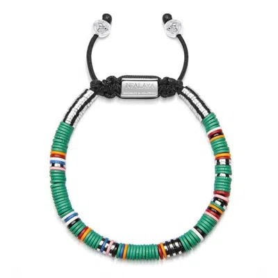 Nialaya Men's Beaded Bracelet With Green Disc Beads
