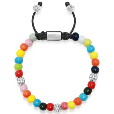 Nialaya Men's Beaded Bracelet With Multicolored Glass And Silver