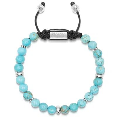 Nialaya Men's Beaded Bracelet With Turquoise & Silver In Blue