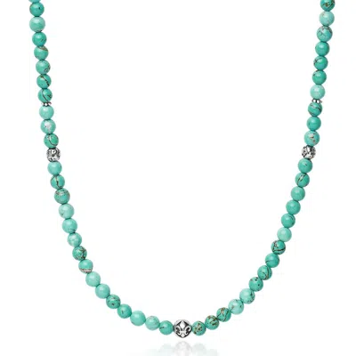Nialaya Men's Beaded Necklace With Turquoise & Silver In Green