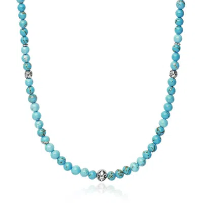 Nialaya Men's Beaded Necklace With Turquoise & Silver In Blue