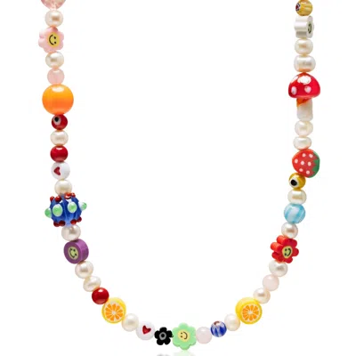 Nialaya Men's Berry Pearl Necklace With Assorted Beads