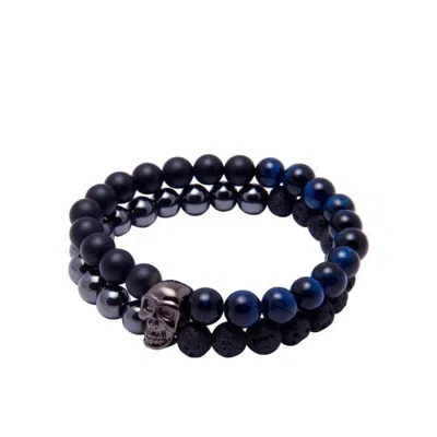 Nialaya Men's Black / Blue Matte Onyx With Lava Stones